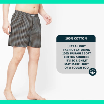 Men's Woven Cotton Boxer Shorts – Olive & Grey Check, Button Fly, L to XXL - photo 4
