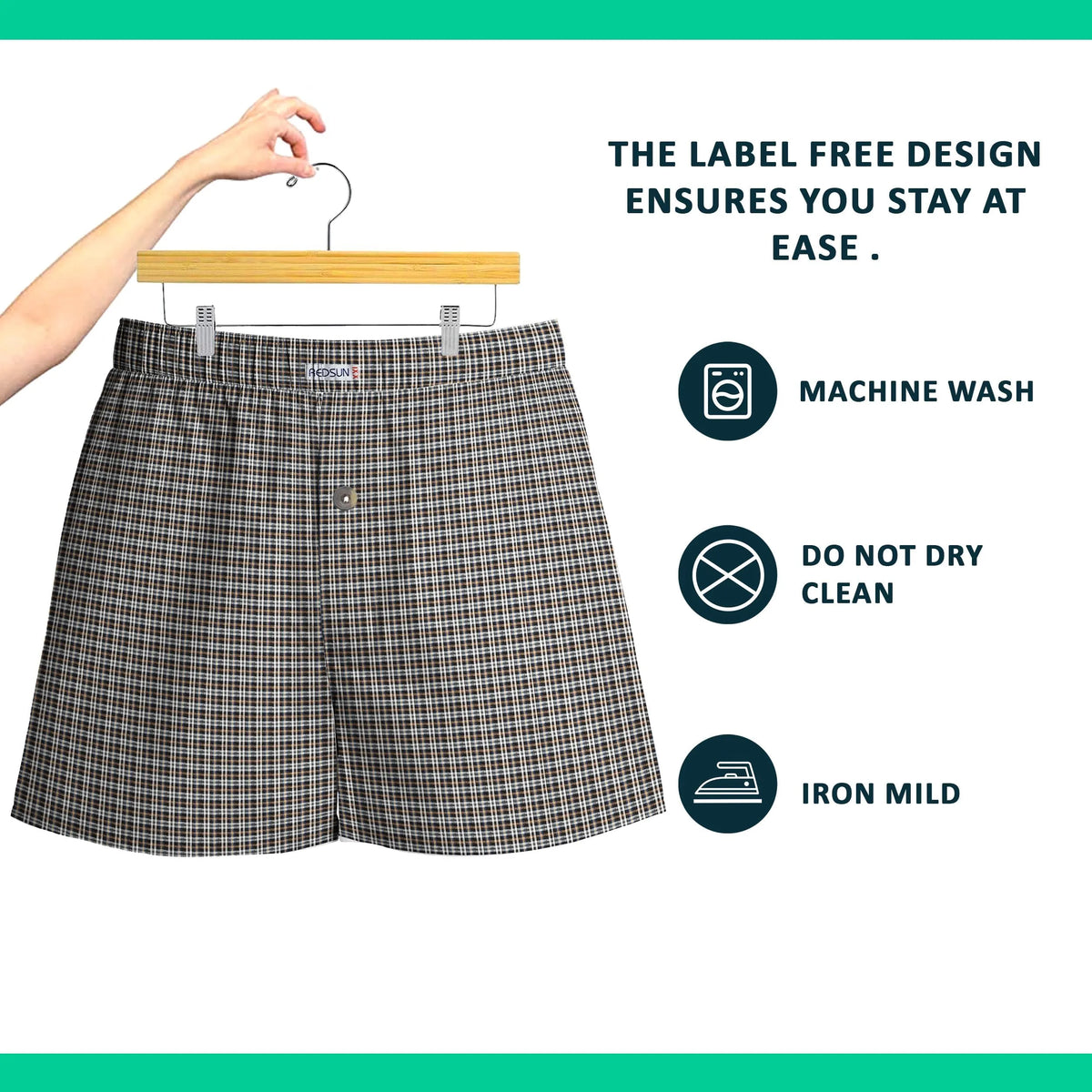 Men's Woven Cotton Boxer Shorts – Olive & Grey Check, Button Fly, L to XXL - photo 5