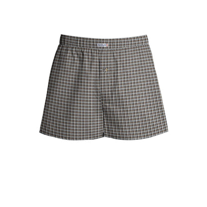 Men's Woven Cotton Boxer Shorts – Olive & Grey Check, Button Fly, L to XXL - L