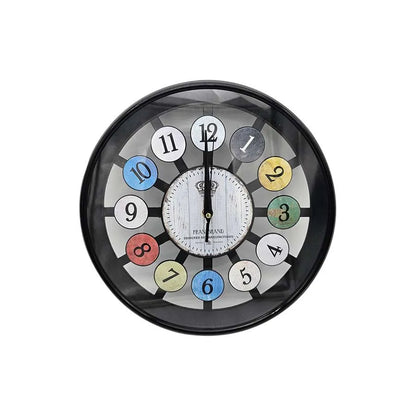 Colourful Number Round Wall Clock – Black Frame, Glass Front