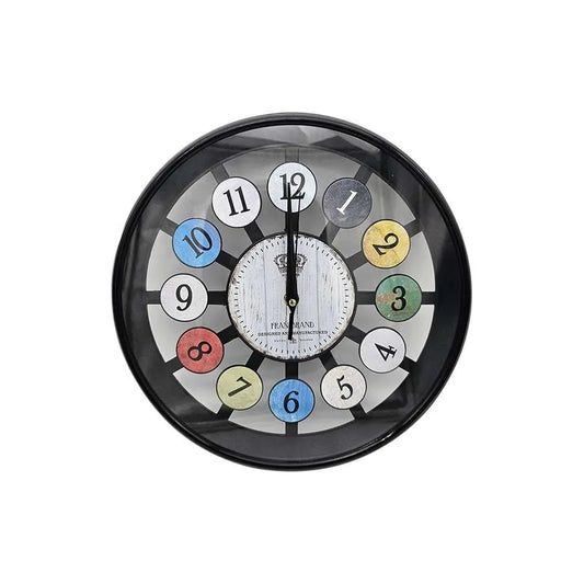 Colourful Number Round Wall Clock – Black Frame, Glass Front