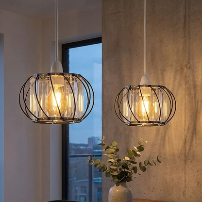 Crystal Cage Lamp Shade – Easy Fit with Reducer Ring - Black, 16 cm with Reducer Ring with A60 LED Bulb 4W, Pack of 2