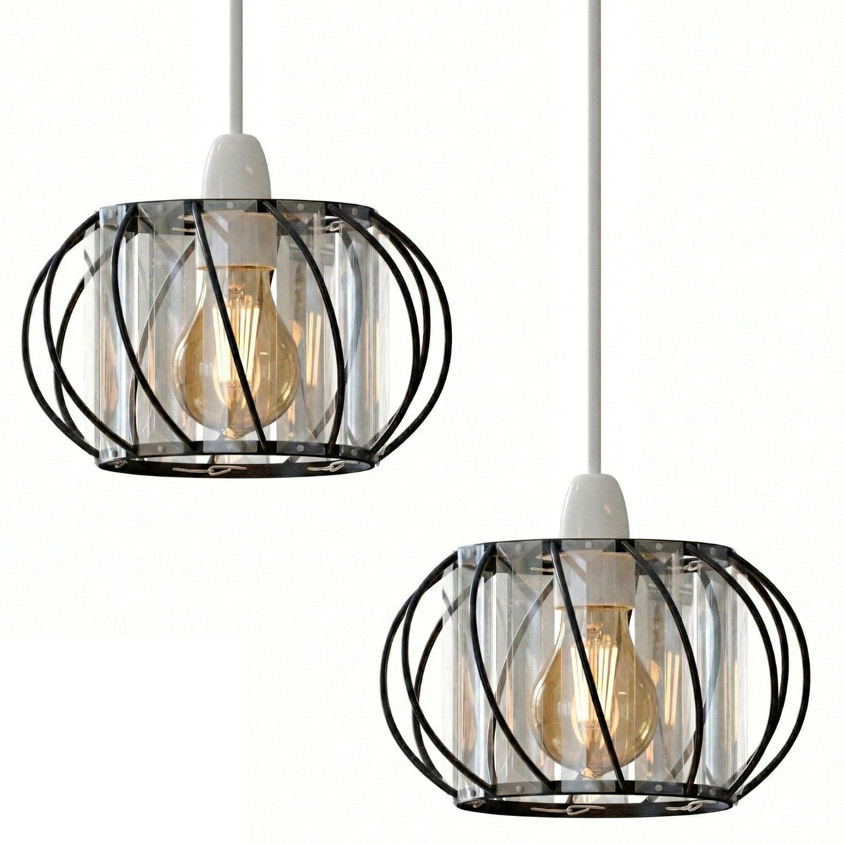 Crystal Cage Lamp Shade – Easy Fit with Reducer Ring - Black, 18 cm with Reducer Ring, Pack of 2