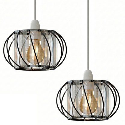 Crystal Cage Lamp Shade – Easy Fit with Reducer Ring - Black, 18 cm with Reducer Ring, Pack of 2