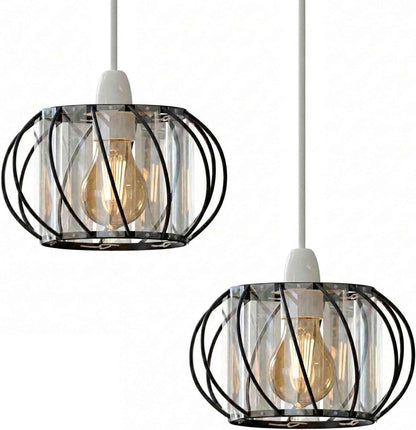 Crystal Cage Lamp Shade – Easy Fit with Reducer Ring - Black, 18 cm with Reducer Ring with A60 LED Bulb 8W, Pack of 2