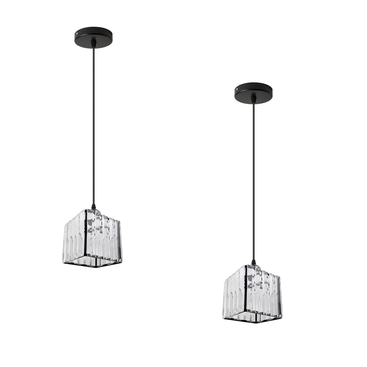 Crystal Cage Lamp Shade – Easy Fit with Reducer Ring - Black, with A60 LED Bulb 8W (WCCY1SQ), Pack of 2