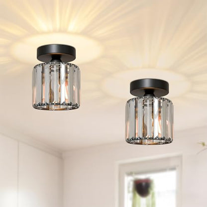 Crystal Cage Lamp Shade – Easy Fit with Reducer Ring - Black, with A60 LED Bulb 8W (WCCYRO), Pack of 2