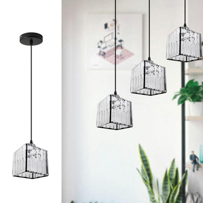 Crystal Cage Lamp Shade – Easy Fit with Reducer Ring - Black, with A60 LED Bulb 8W (WCCY1SQ), Single