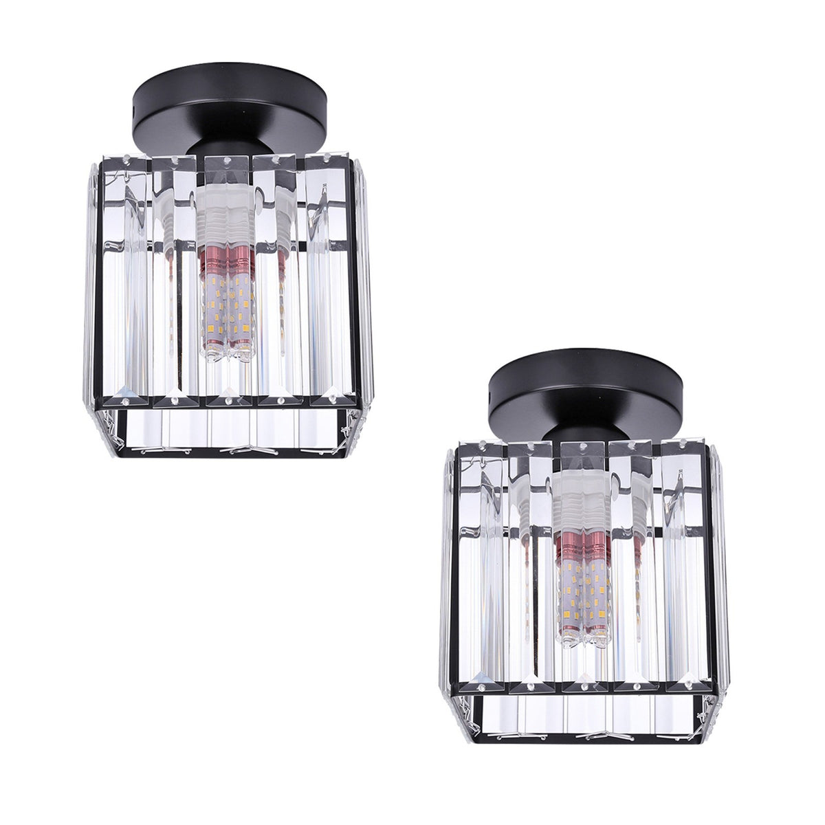 Crystal Cage Lamp Shade – Easy Fit with Reducer Ring - Black, with T45 LED Bulb 4W (WCCYSQ), Pack of 2