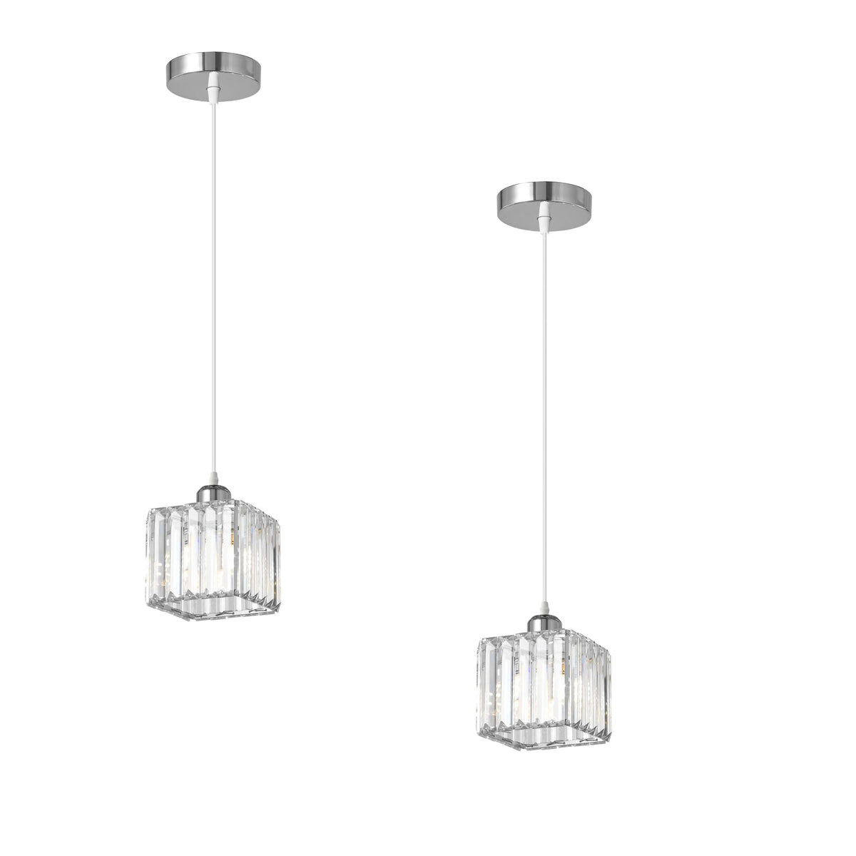Crystal Cage Lamp Shade – Easy Fit with Reducer Ring - Chrome, with A60 LED Bulb 8W (WCCY1SQ), Pack of 2