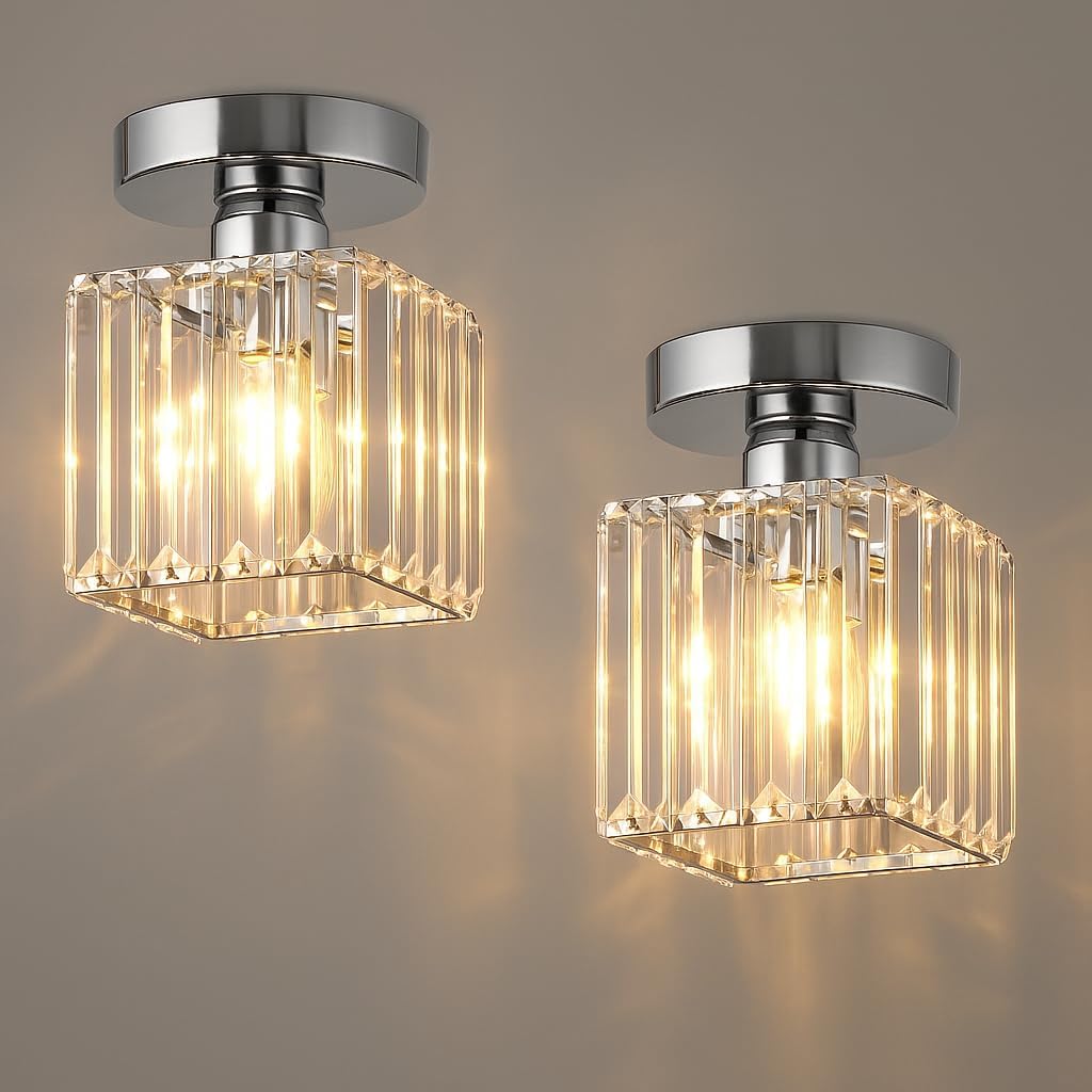 Crystal Cage Lamp Shade – Easy Fit with Reducer Ring - Chrome, WCCYSQ, Pack of 2