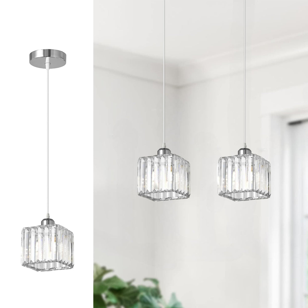 Crystal Cage Lamp Shade – Easy Fit with Reducer Ring - Chrome, with A60 LED Bulb 8W (WCCY1SQ), Single