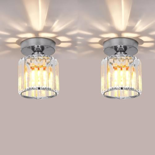 Crystal Cage Lamp Shade – Easy Fit with Reducer Ring - Chrome, with A60 LED Bulb 8W (WCCYRO), Pack of 2