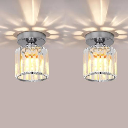 Crystal Cage Lamp Shade – Easy Fit with Reducer Ring - Chrome, with A60 LED Bulb 8W (WCCYRO), Pack of 2