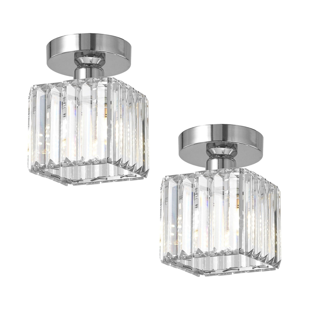 Crystal Cage Lamp Shade – Easy Fit with Reducer Ring - Chrome, with T45 LED Bulb 4W (WCCYSQ), Pack of 2