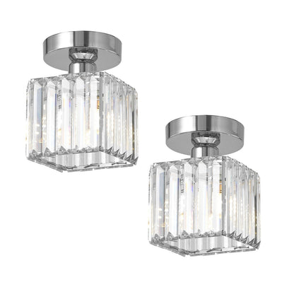 Crystal Cage Lamp Shade – Easy Fit with Reducer Ring - Chrome, with T45 LED Bulb 4W (WCCYSQ), Pack of 2