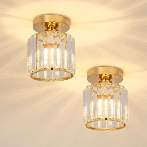 Crystal Cage Lamp Shade – Easy Fit with Reducer Ring - Gold, with A60 LED Bulb 8W (WCCYRO), Pack of 2