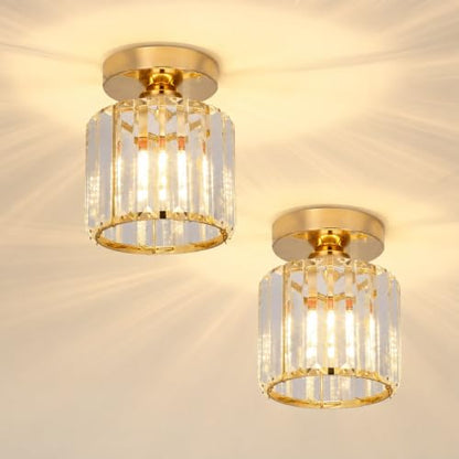 Crystal Cage Lamp Shade – Easy Fit with Reducer Ring - Gold, with A60 LED Bulb 8W (WCCYRO), Pack of 2