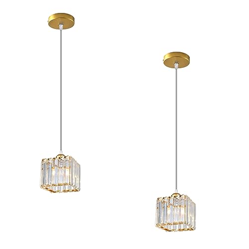 Crystal Cage Lamp Shade – Easy Fit with Reducer Ring - Gold, with A60 LED Bulb 8W (WCCY1SQ), Pack of 2