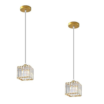 Crystal Cage Lamp Shade – Easy Fit with Reducer Ring - Gold, with A60 LED Bulb 8W (WCCY1SQ), Pack of 2