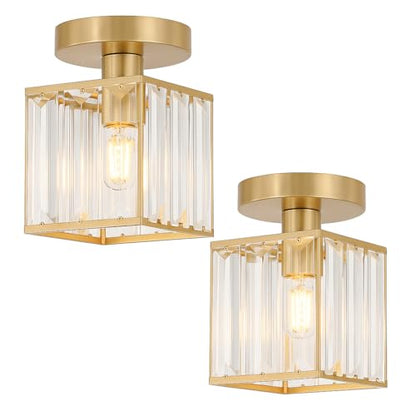 Crystal Cage Lamp Shade – Easy Fit with Reducer Ring - Gold, with A60 LED Bulb 8W (WCCYSQ), Pack of 2