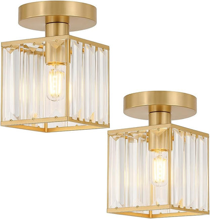 Crystal Cage Lamp Shade – Easy Fit with Reducer Ring - Gold, WCCYSQ, Pack of 2