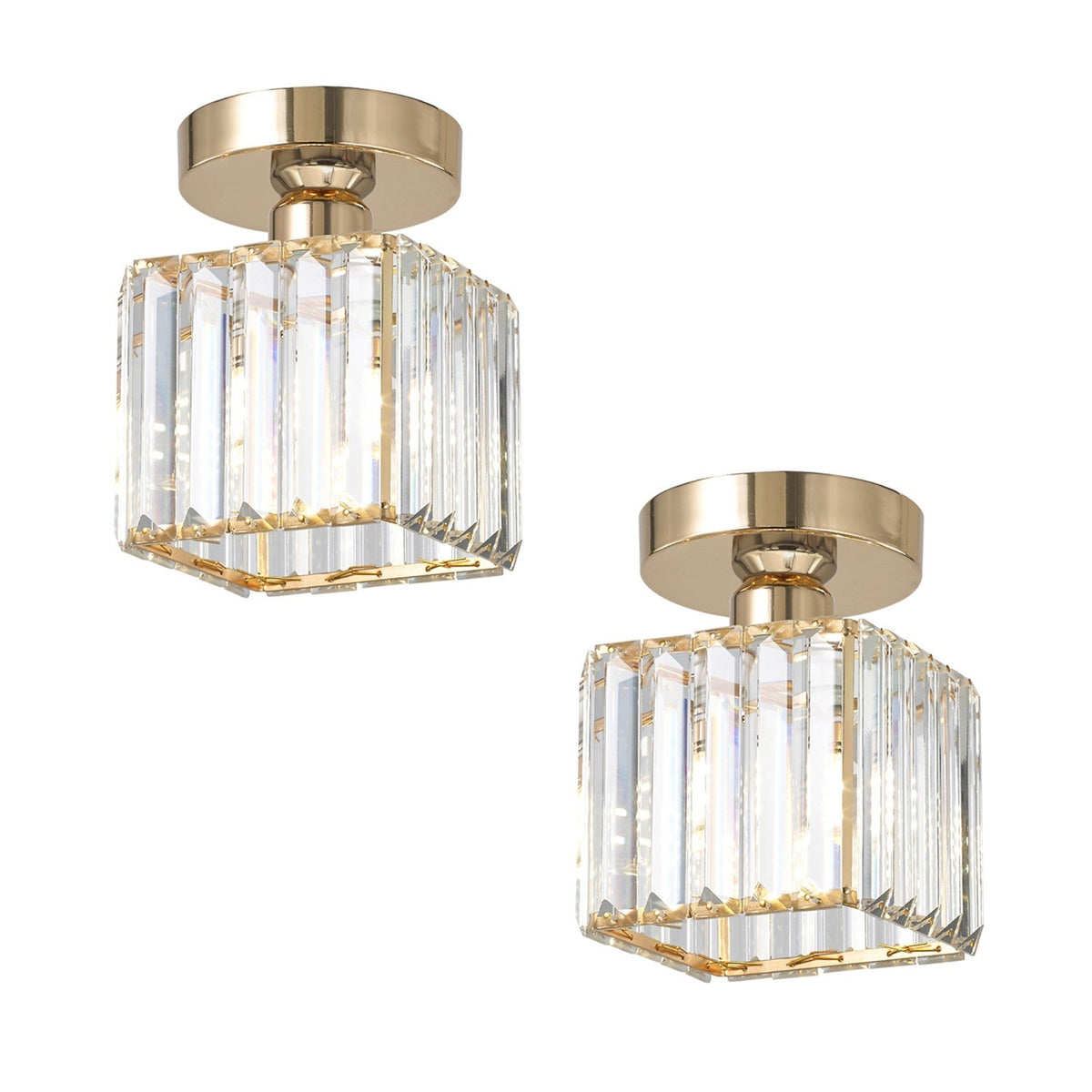 Crystal Cage Lamp Shade – Easy Fit with Reducer Ring - Gold, with T45 LED Bulb 4W (WCCYSQ), Pack of 2