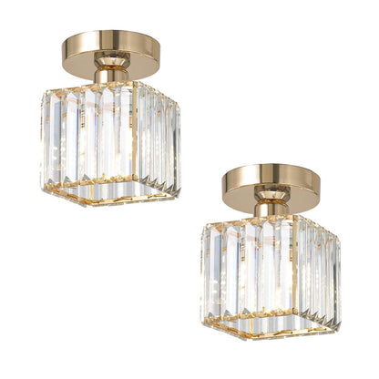 Crystal Cage Lamp Shade – Easy Fit with Reducer Ring - Gold, with T45 LED Bulb 4W (WCCYSQ), Pack of 2