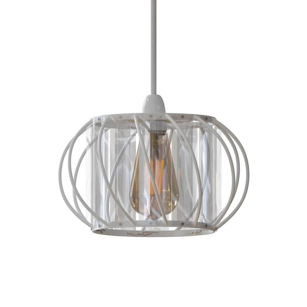 Crystal Cage Lamp Shade – Easy Fit with Reducer Ring - White, 16 cm with Reducer Ring, Pack of 2