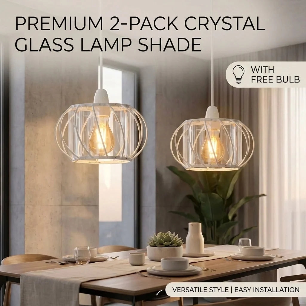 Crystal Cage Lamp Shade – Easy Fit with Reducer Ring - White, 16 cm with Reducer Ring with A60 LED Bulb 4W, Pack of 2