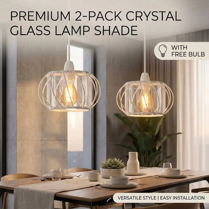 Crystal Cage Lamp Shade – Easy Fit with Reducer Ring - White, 16 cm with Reducer Ring with A60 LED Bulb 4W, Pack of 2