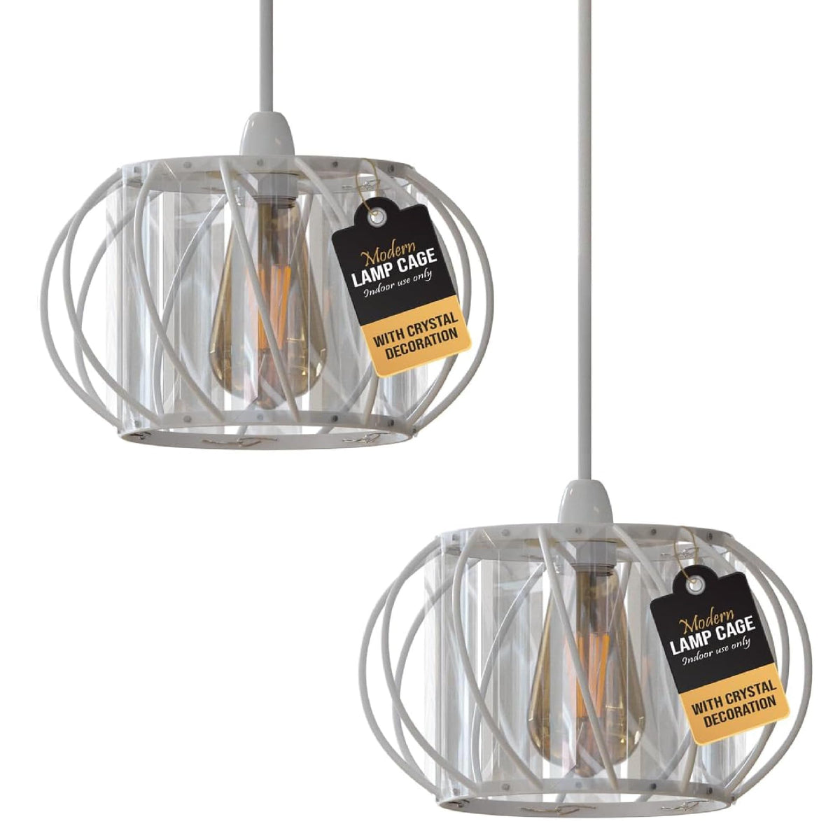 Crystal Cage Lamp Shade – Easy Fit with Reducer Ring - White, 18 cm with Reducer Ring, Pack of 2