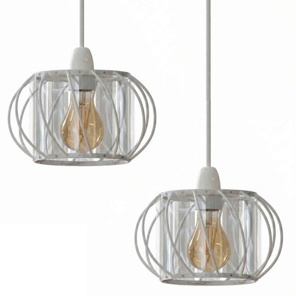 Crystal Cage Lamp Shade – Easy Fit with Reducer Ring - White, 18 cm with Reducer Ring with A60 LED Bulb 8W, Pack of 2