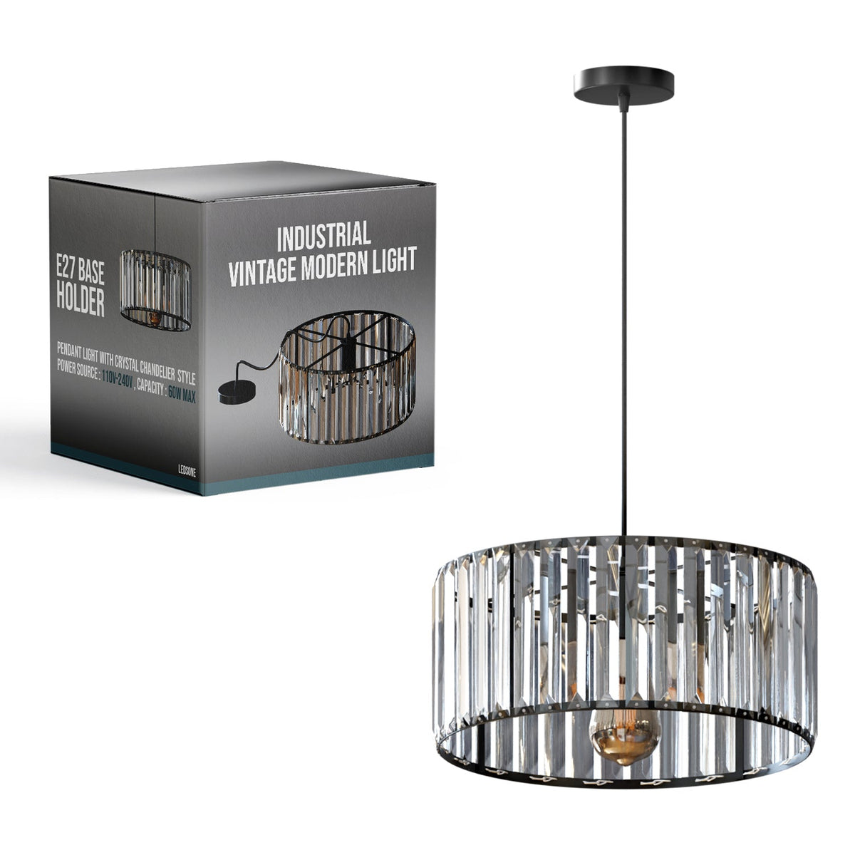 Crystal Drum Pendant Light – 12, 20 or 30 cm, Black or Gold - photo 11