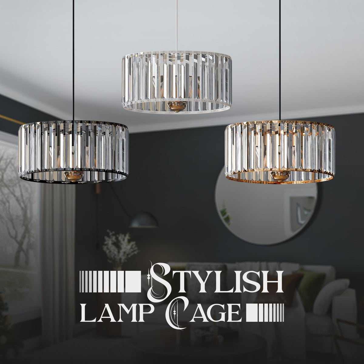 Crystal Drum Pendant Light – 12, 20 or 30 cm, Black or Gold - photo 5