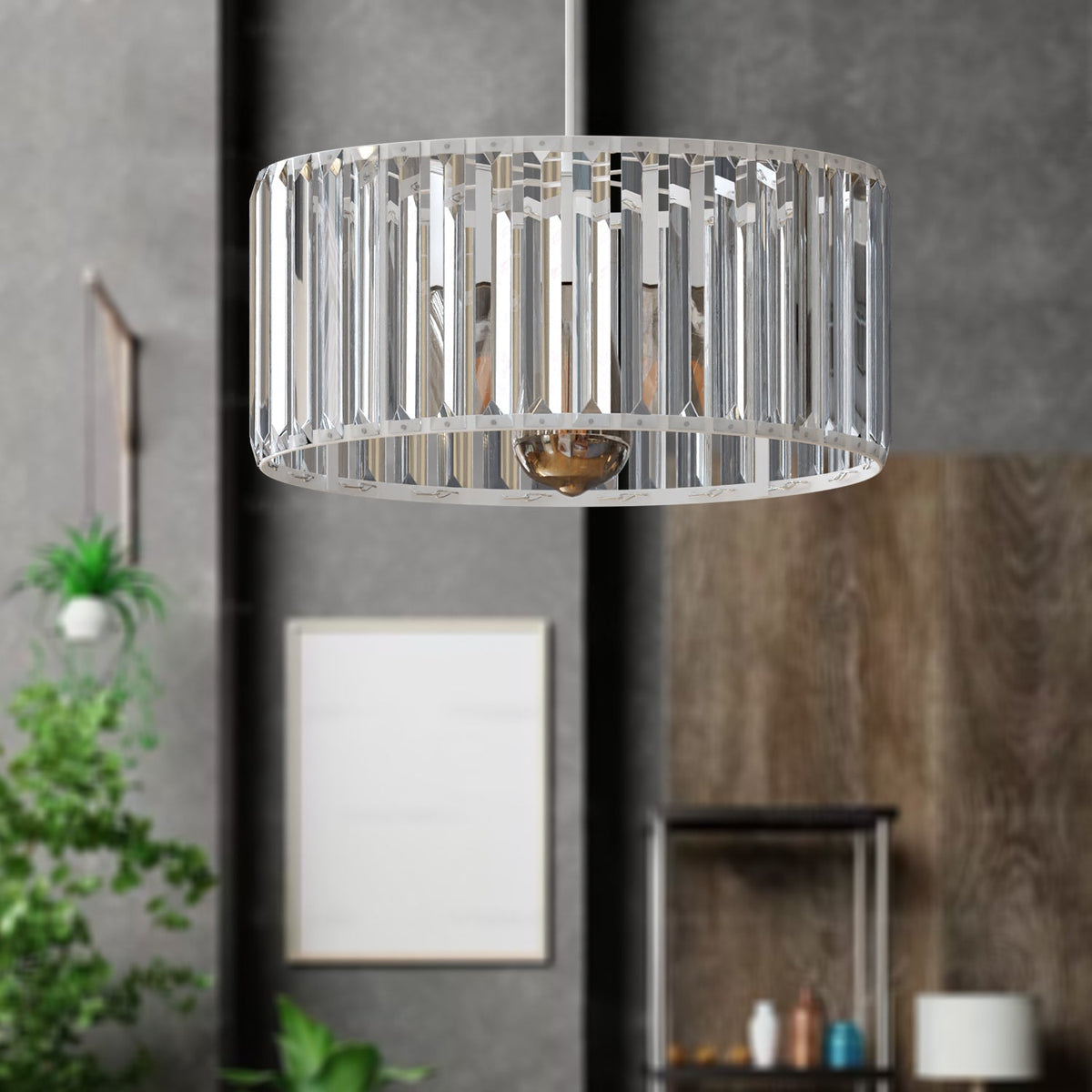 Crystal Drum Pendant Light – 12, 20 or 30 cm, Black or Gold - photo 7