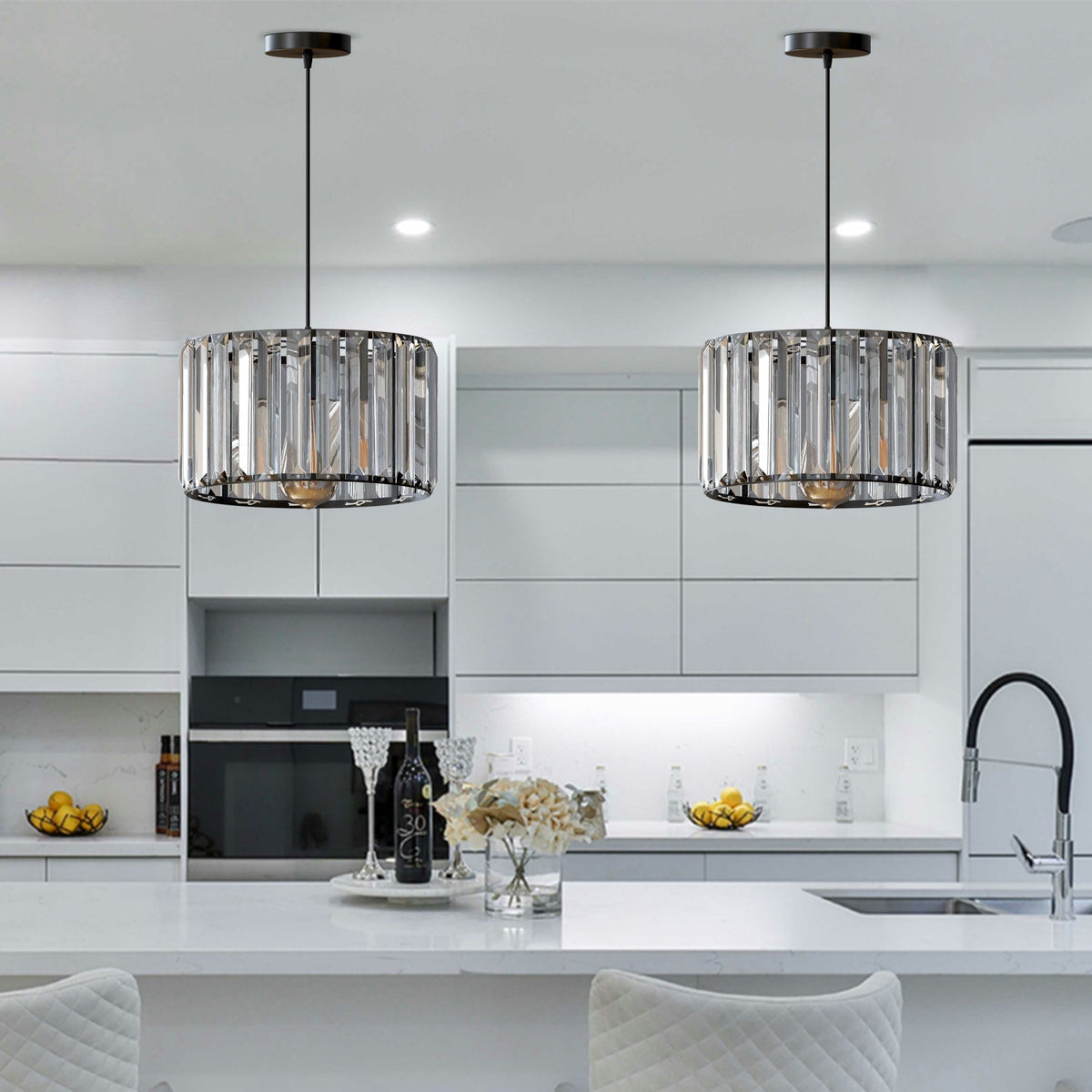 Crystal Drum Pendant Light – 12, 20 or 30 cm, Black or Gold - photo 8
