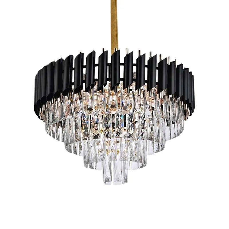 Crystal Lamp Shade - 40 cm with C35 LED Bulb 4W, Black Frame, Single