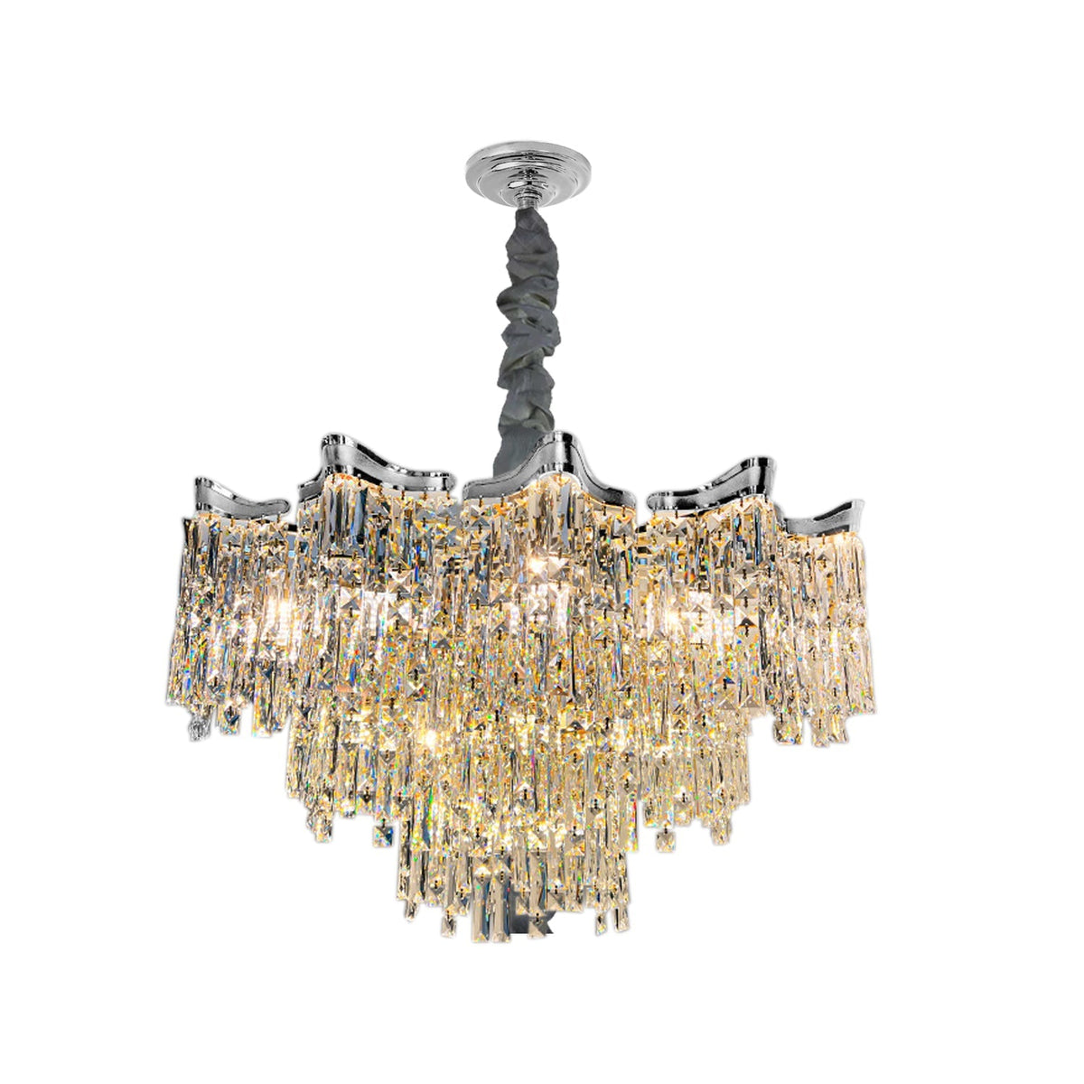 Crystal Lamp Shade - 60 cm with C35 LED Bulb 4W (LSCAEC600) (LSCAEC600CHLDMC35E144), Chrome, Single