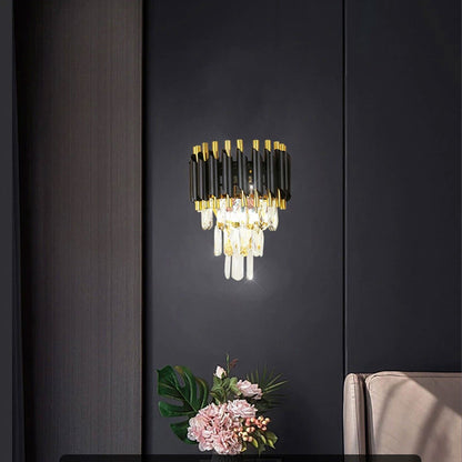 Crystal Wall Light – Black Frame or Gold Glass, 2 x E14 - photo 3