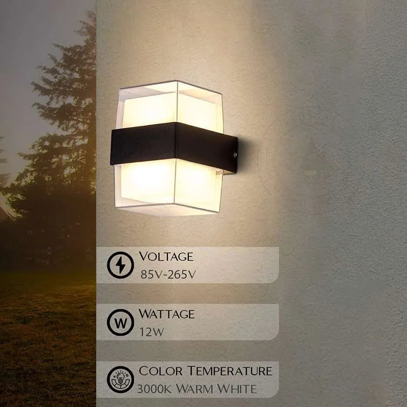 Cuboid Up Down LED Wall Light 12W IP54 – Black, Warm White - photo 3
