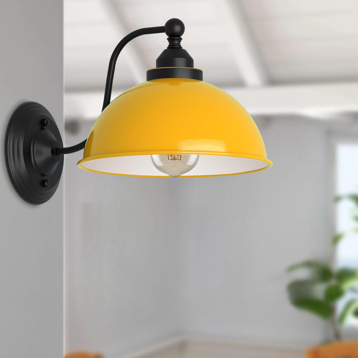 Curved Arm Wall Light Black with Shade – Dome, Retro Bell or Cage - photo 2