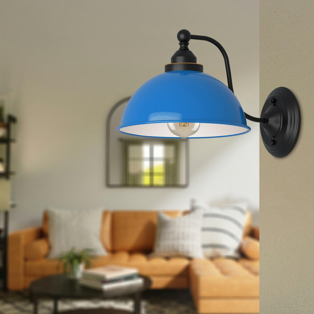 Curved Arm Wall Light Black with Shade – Dome, Retro Bell or Cage - photo 4