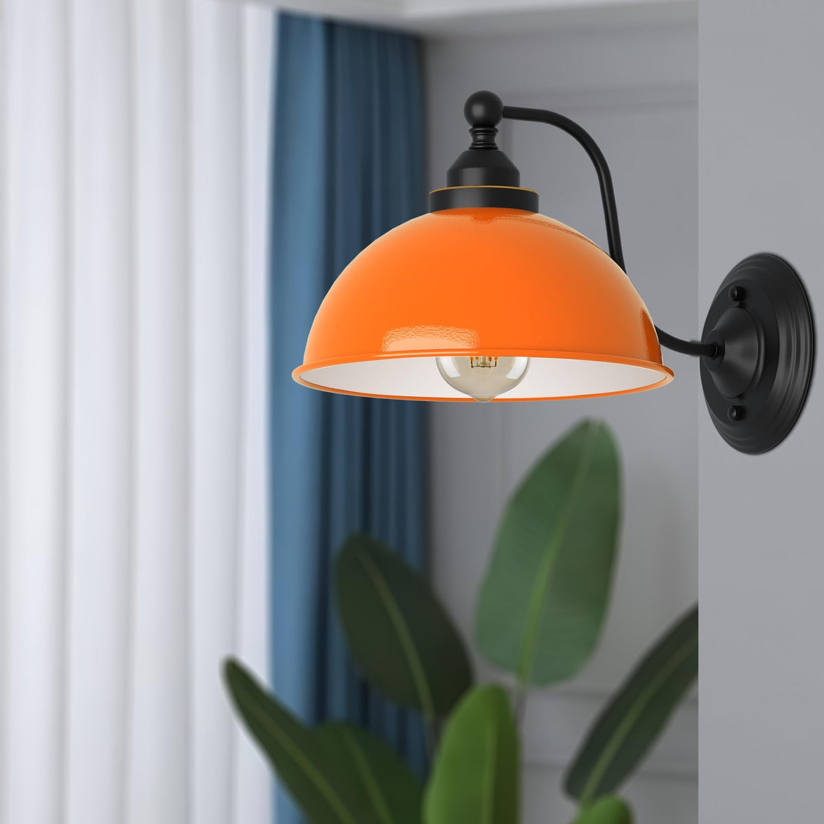 Curved Arm Wall Light Black with Shade – Dome, Retro Bell or Cage - photo 5