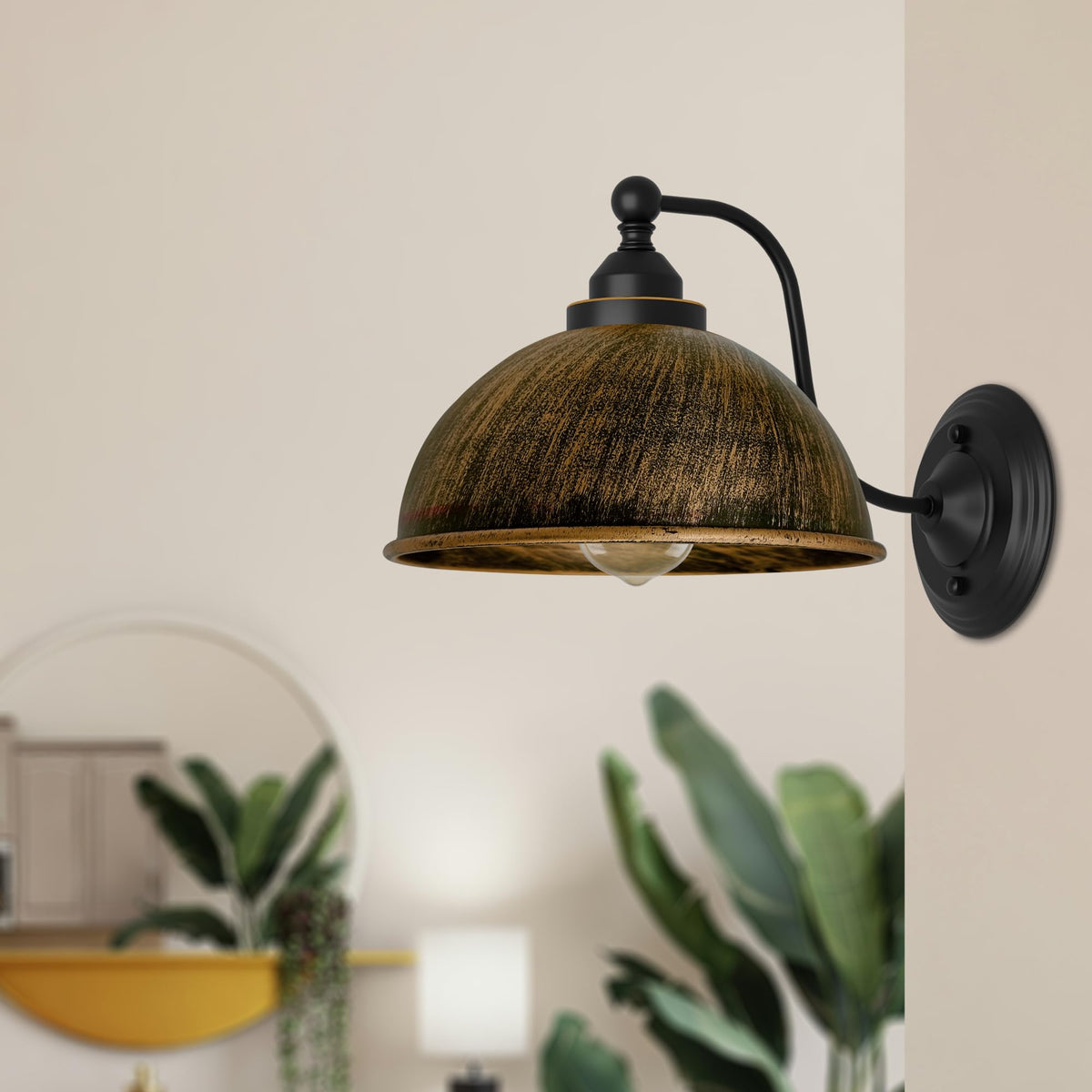 Curved Arm Wall Light Black with Shade – Dome, Retro Bell or Cage - photo 6