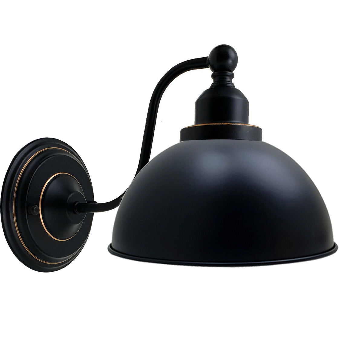 Curved Arm Wall Light Black with Shade – Dome, Retro Bell or Cage - photo 26