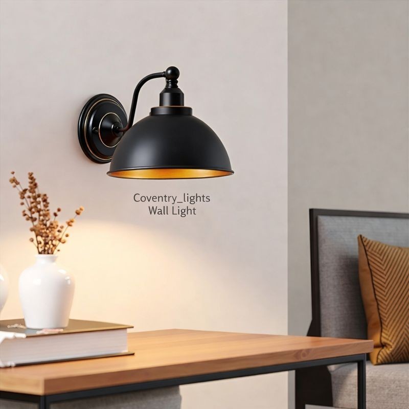 Curved Arm Wall Light Black with Shade – Dome, Retro Bell or Cage - photo 28
