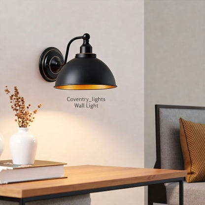 Curved Arm Wall Light Black with Shade – Dome, Retro Bell or Cage - photo 28