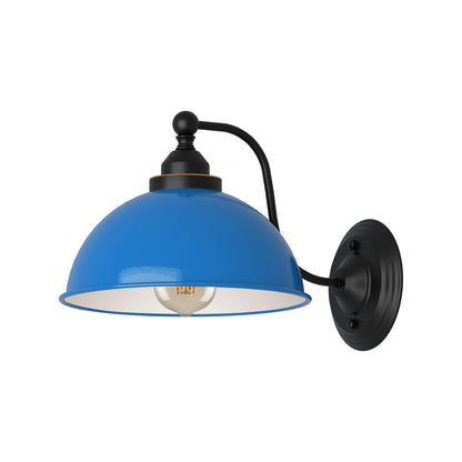 Curved Arm Wall Light Black with Shade – Dome, Retro Bell or Cage - Black, Dome 21 cm Blue 140 mm Rose, Without Bulb