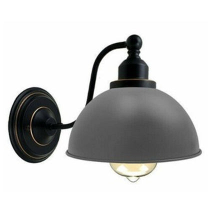 Curved Arm Wall Light Black with Shade – Dome, Retro Bell or Cage - Black, Dome 21 cm Grey, ST64 LED Bulb 4W